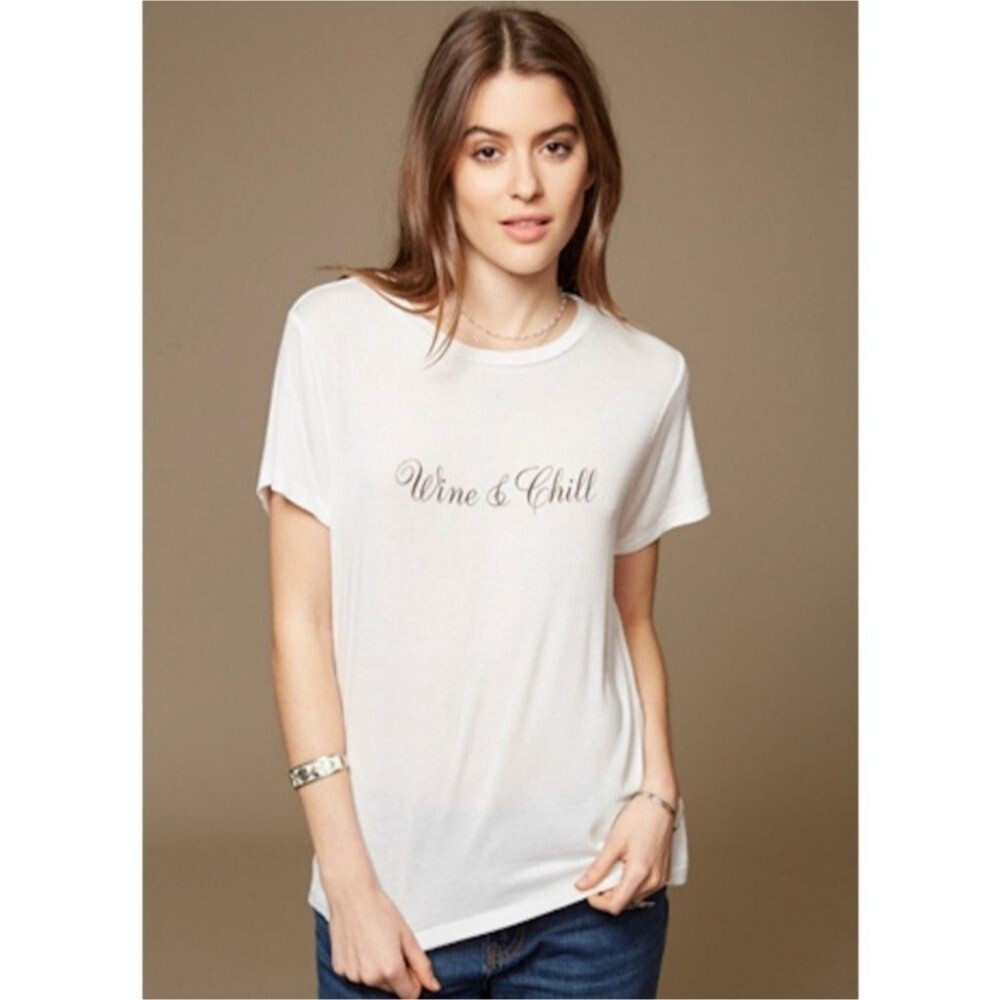 NWOT Daydreamer Wine & Chill White  Graphic Tee Top Size S White